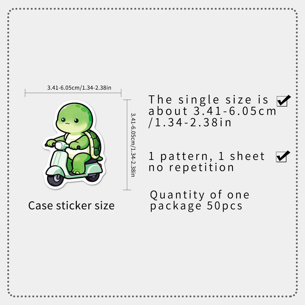 50/100PCS Bean Eye Turtle Sticker Cute Cartoon Animal Waterproof Decorative Mobile Phone Notebook Stationery Sticker