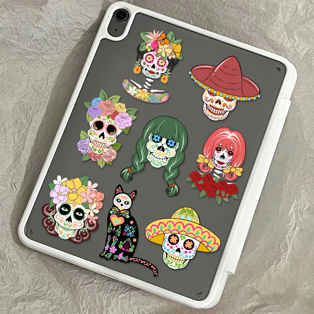 8PCS Cartoon Mexican Day of the Dead Creative Decoration DIY Phone Case Luggage Tablet Puzzle Toy Stickers
