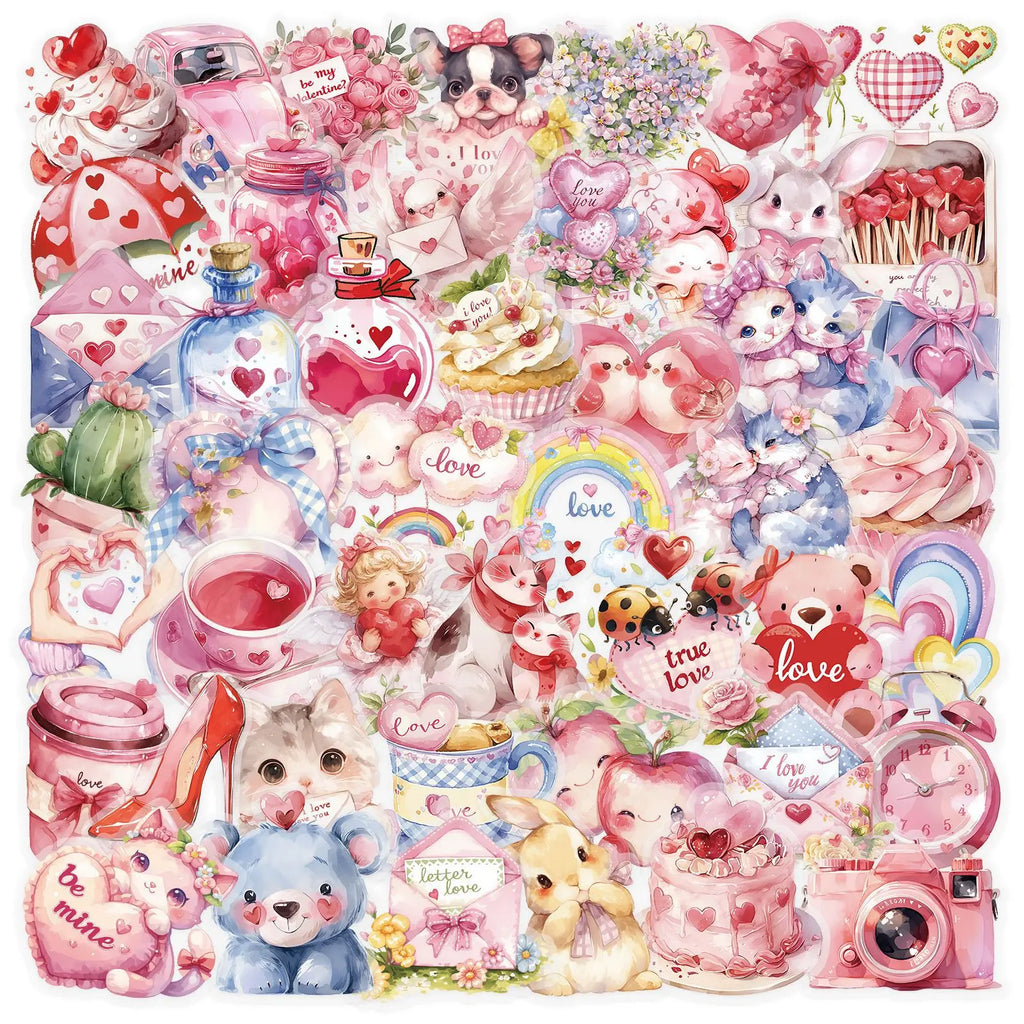 50/100PCS PET Transparent Valentine's Day Stickers S Watercolor LOVE Love Creative Notebook Booklet Stationery Decor Stickers