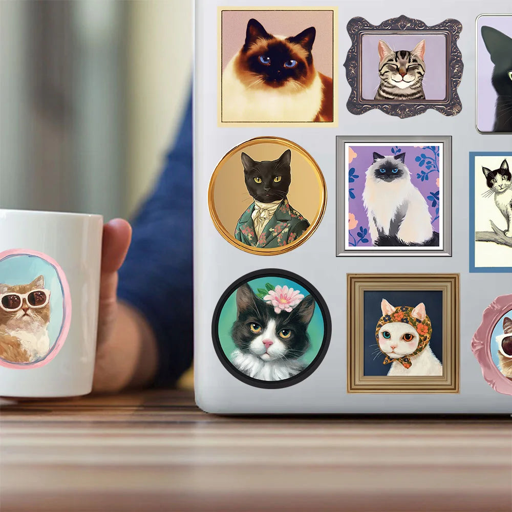 50PCS Creative Picture Frame Cat Fun Stickers DIY Manual Speaker Decoration Luggage Notebook Water Cup Label Waterproof Stickers