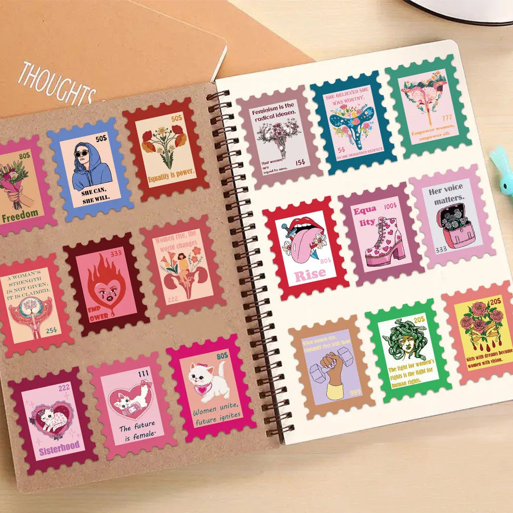 50PCS Feminist Stamp Stickers DIY Scrapbook Phone Case Laptop Tablet Decorative Toy Stickers