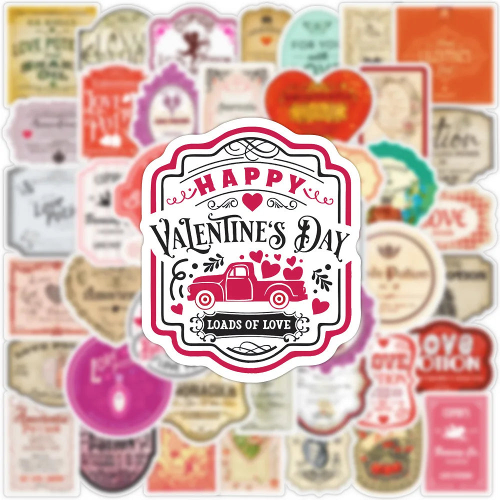 50-Pack Valentine's Day Decal Stickers for Water Bottles Laptops Mobiles Suitcases Guitars Waterproof Graffiti Stickers