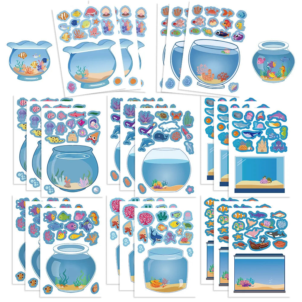 8PCS Creative Fish Tank Puzzle Sticker Toy Handmade DIY Notebook Desktop Creative Decoration Waterproof Sticker