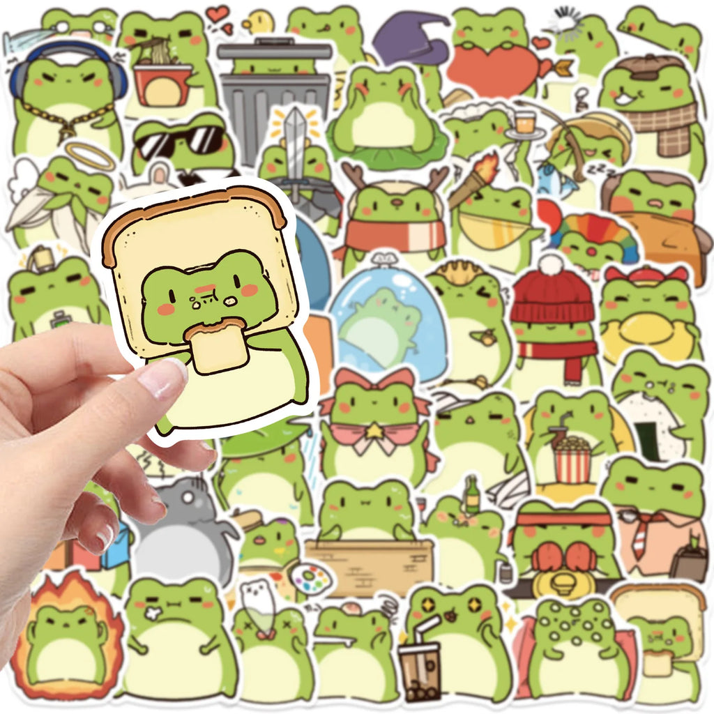 ‌50/100Pcs Funny Cartoon Frog Stickers - Unique Non-repeating Waterproof Decals for Phone, Cup, Notebook, Fridge, Pencil Box