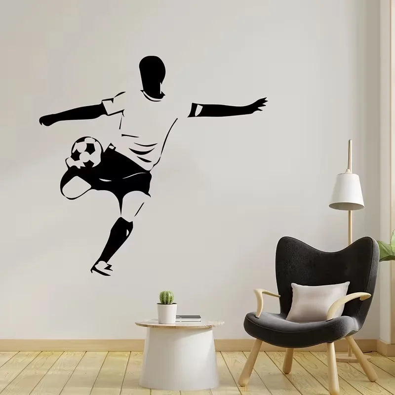 1pc Contemporary Soccer Player Wall Sticker - Pre-Pasted, Waterproof Vinyl Decal for Bedroom, Matte Finish, Rectangle Shape, Mul