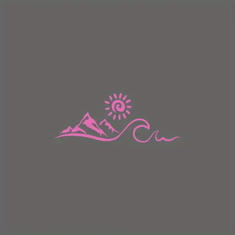 2D Flat, 2D Flat Car Sticker - White/Black/Gray/ Vinyl Mountain & Wave Window Decal with Black/White/Gray/ Sun/Moon/Star/Circle