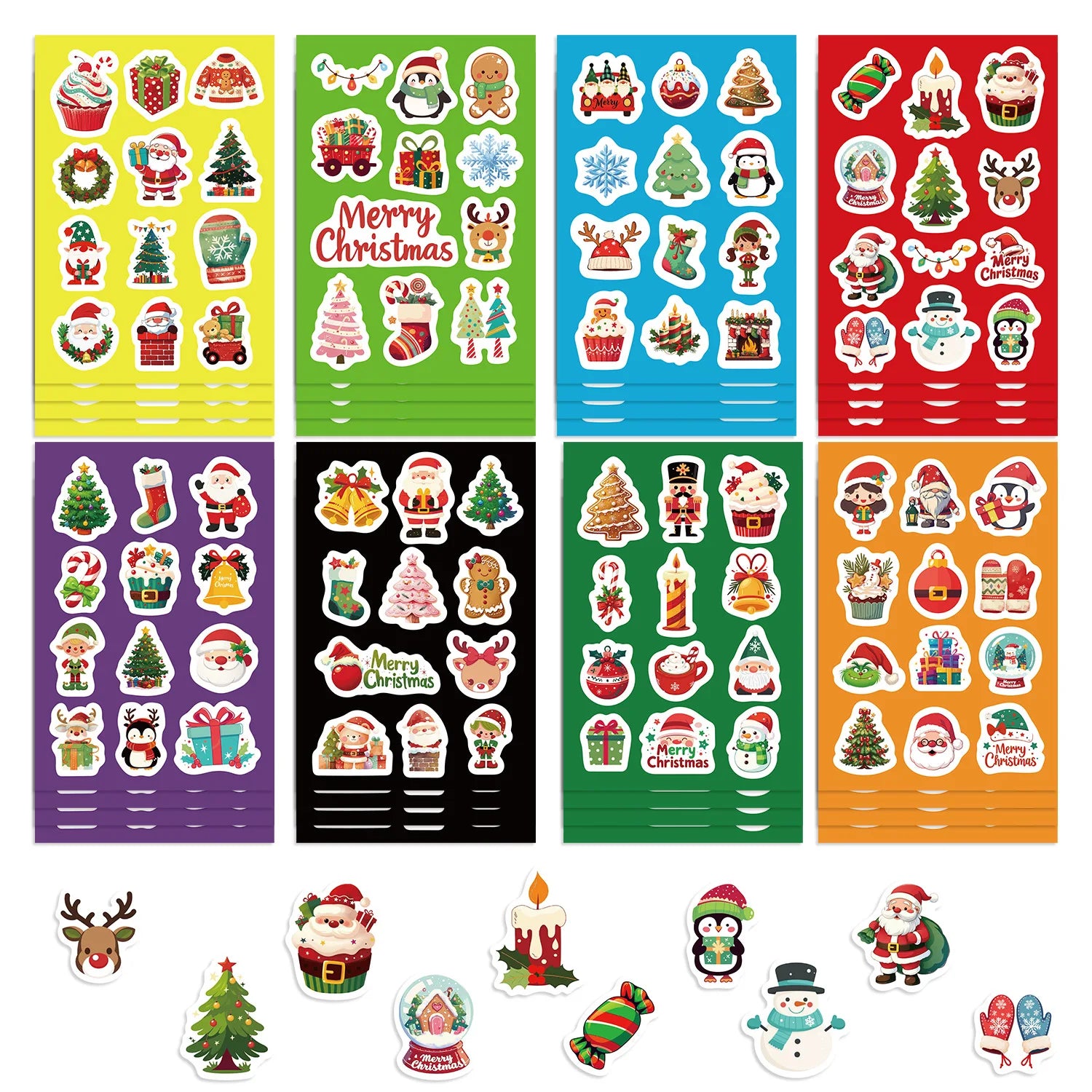 8Pcs Puzzle Cartoon Christmas Snowman Party Make a Face Stickers Handicrafts Waterproof Stickers