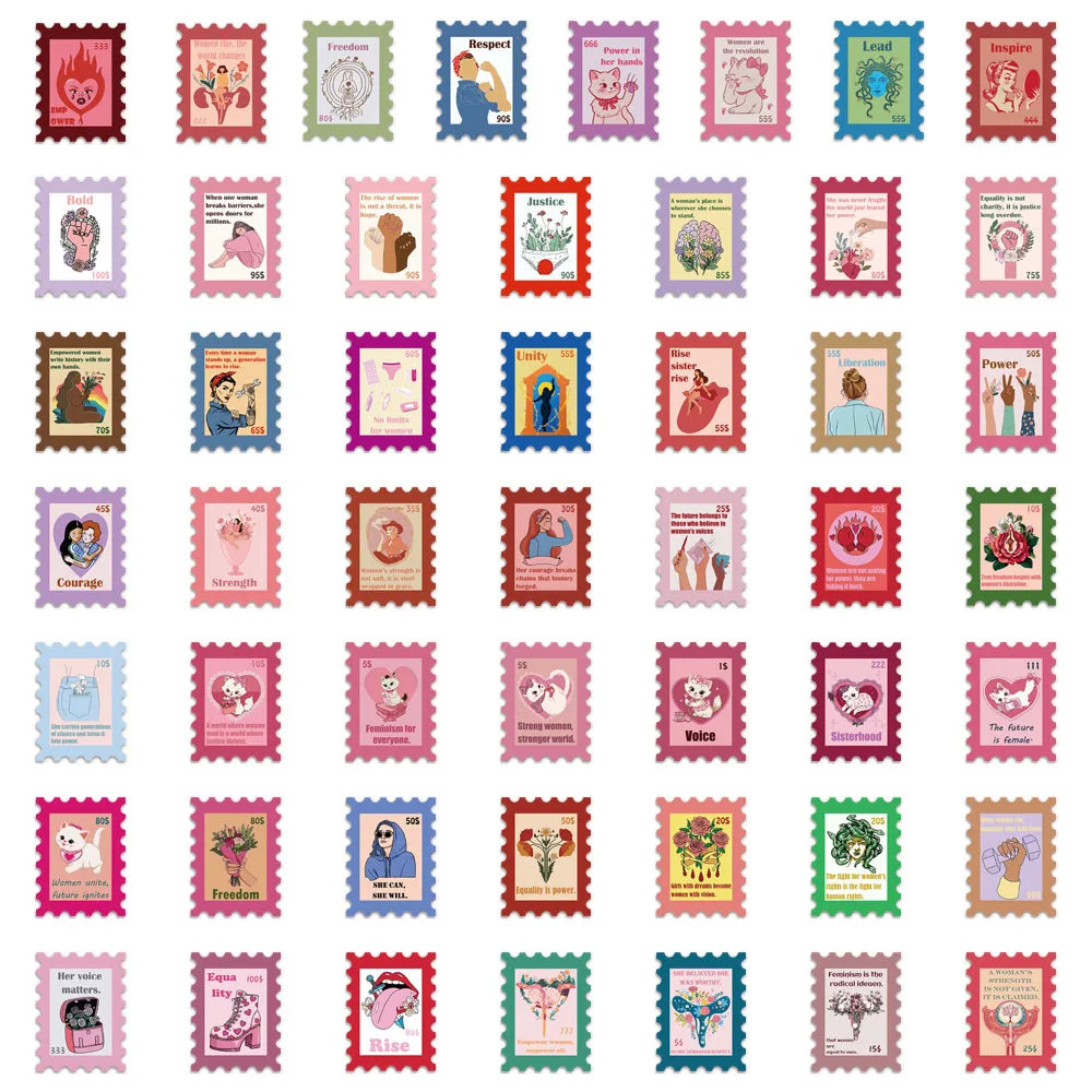 50PCS Feminist Stamp Stickers DIY Scrapbook Phone Case Laptop Tablet Decorative Toy Stickers