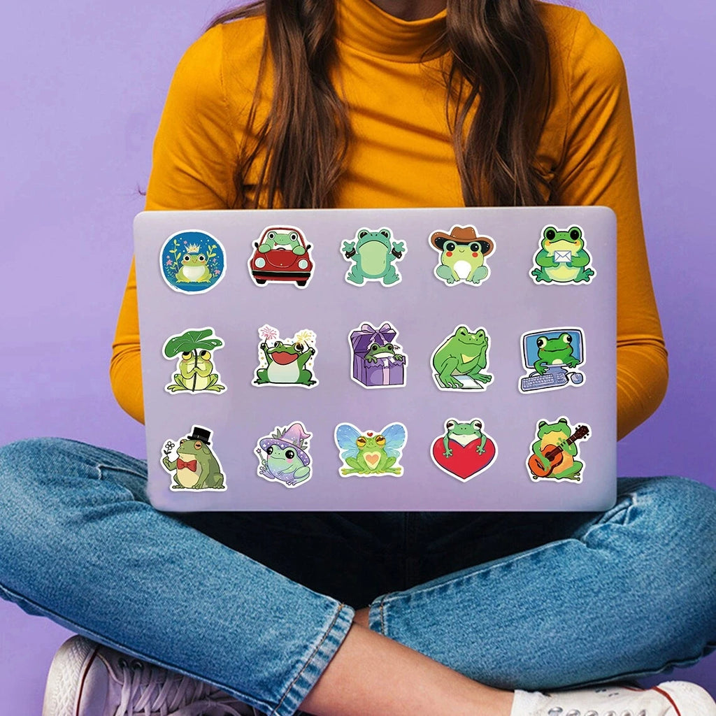 50/100PCS Cartoon Cute Frog Stickers DIY Decoration Guitar Notebook Luggage DIY Waterproof Stationery Stickers
