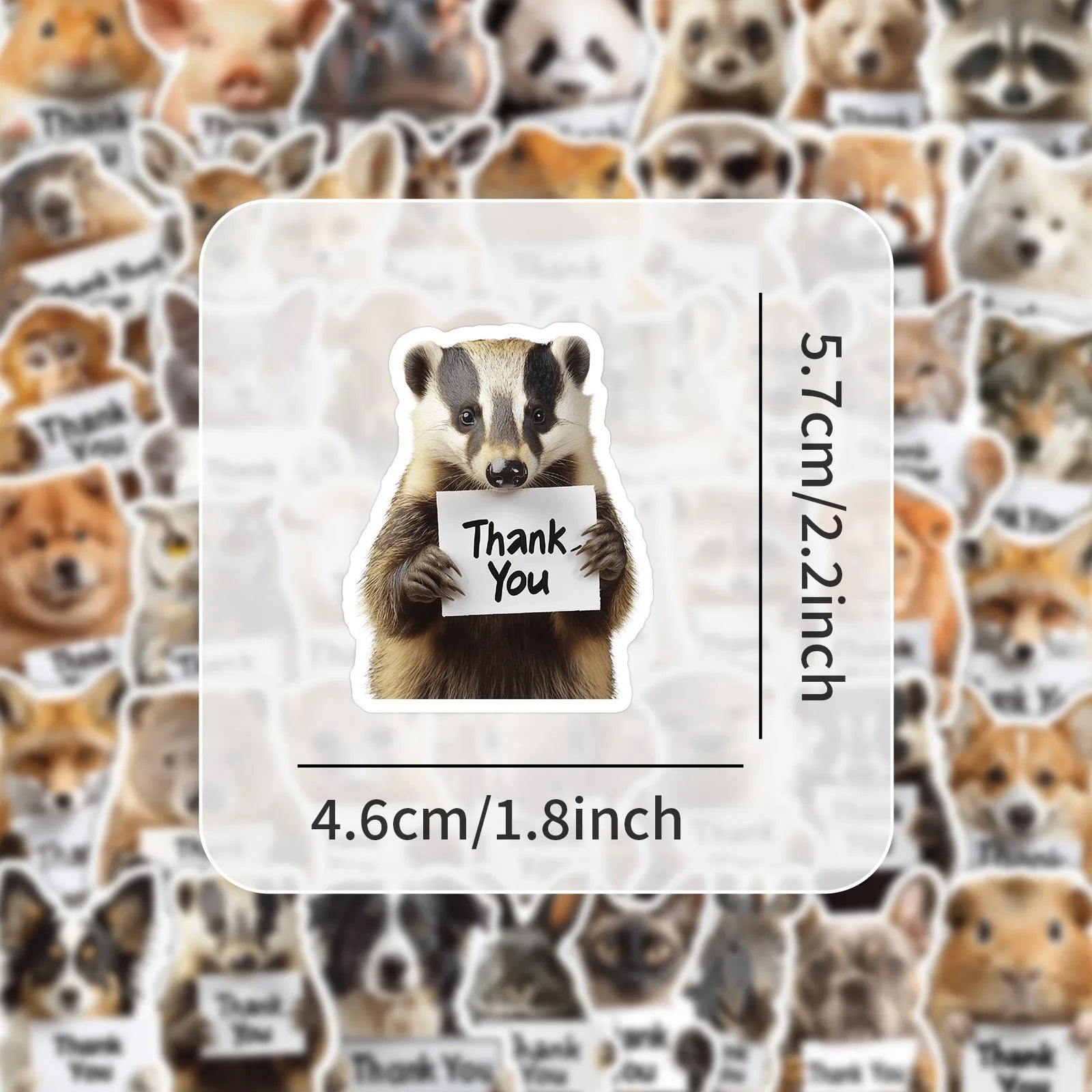 50-Pack Realistic Animal Holding THANK YOU Stickers for Notebook Water Cup Stationery Box Luggage Decoration