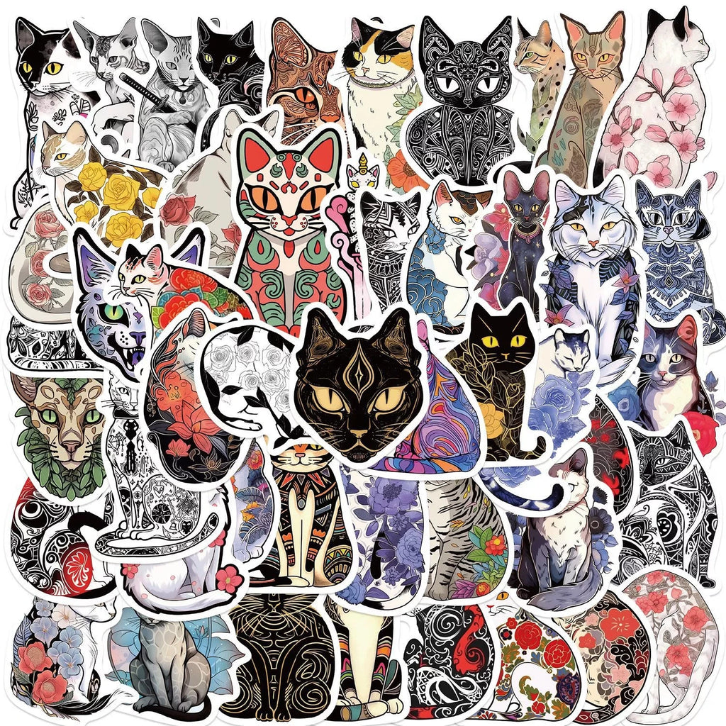 50/100PCS Cartoon Tattoo Cat Graffiti Stickers Guitar Notebook Luggage DIY Waterproof Stationery Stickers