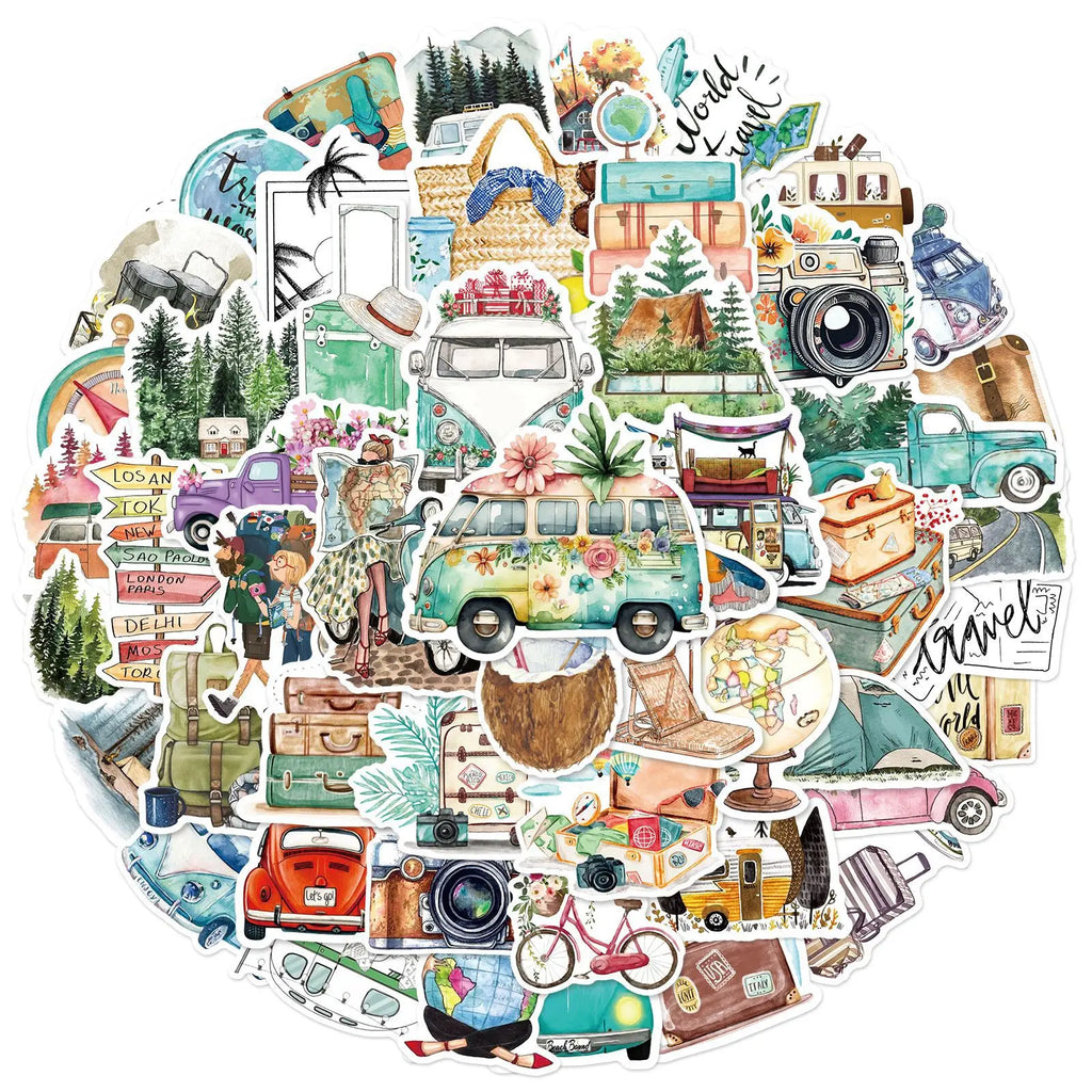 50-Pack Outdoor Travel Doodle Stickers Waterproof Decorative Stickers for Luggage Storage Boxes Water Cups Guitars Stationery