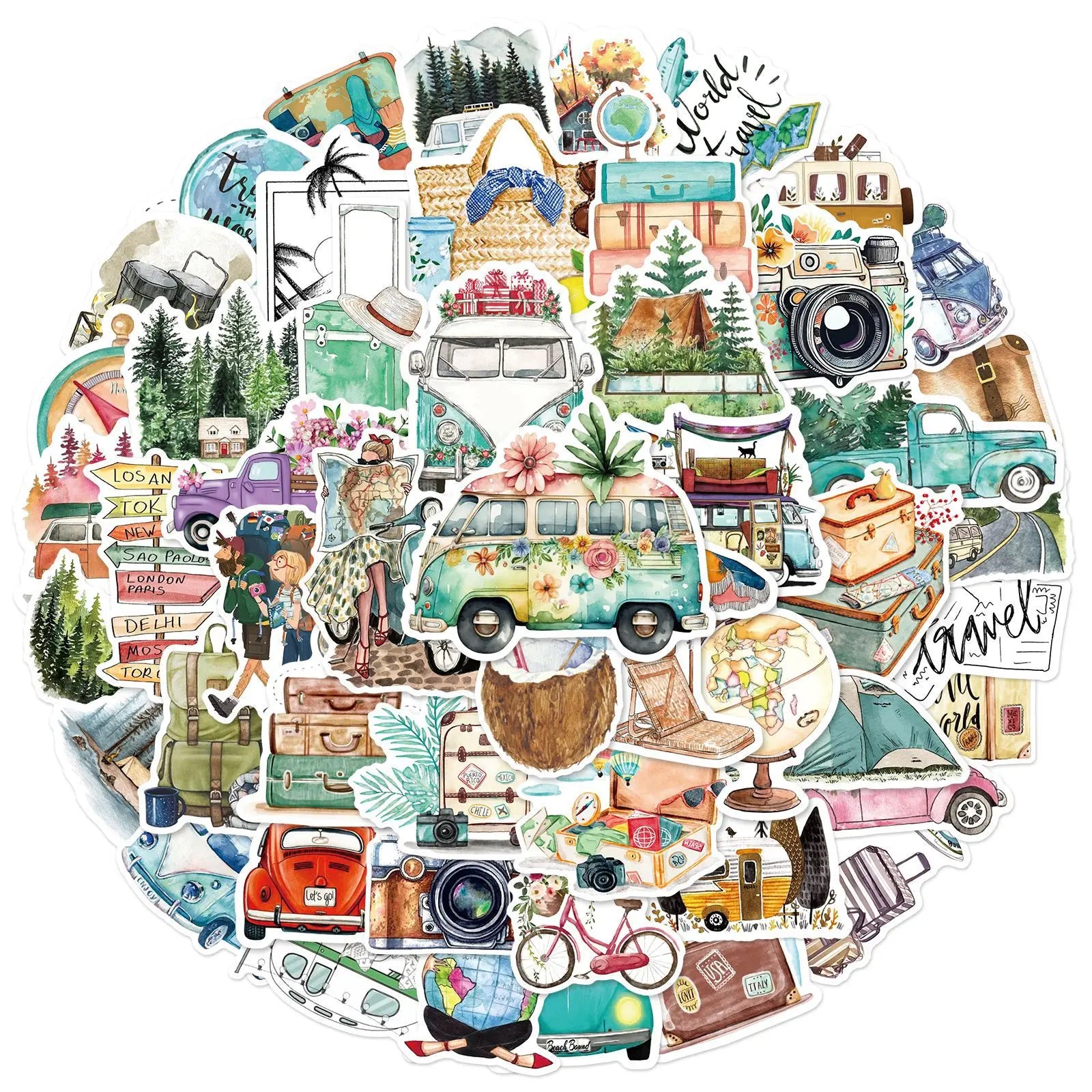 50-Pack Outdoor Travel Doodle Stickers Waterproof Decorative Stickers for Luggage Storage Boxes Water Cups Guitars Stationery