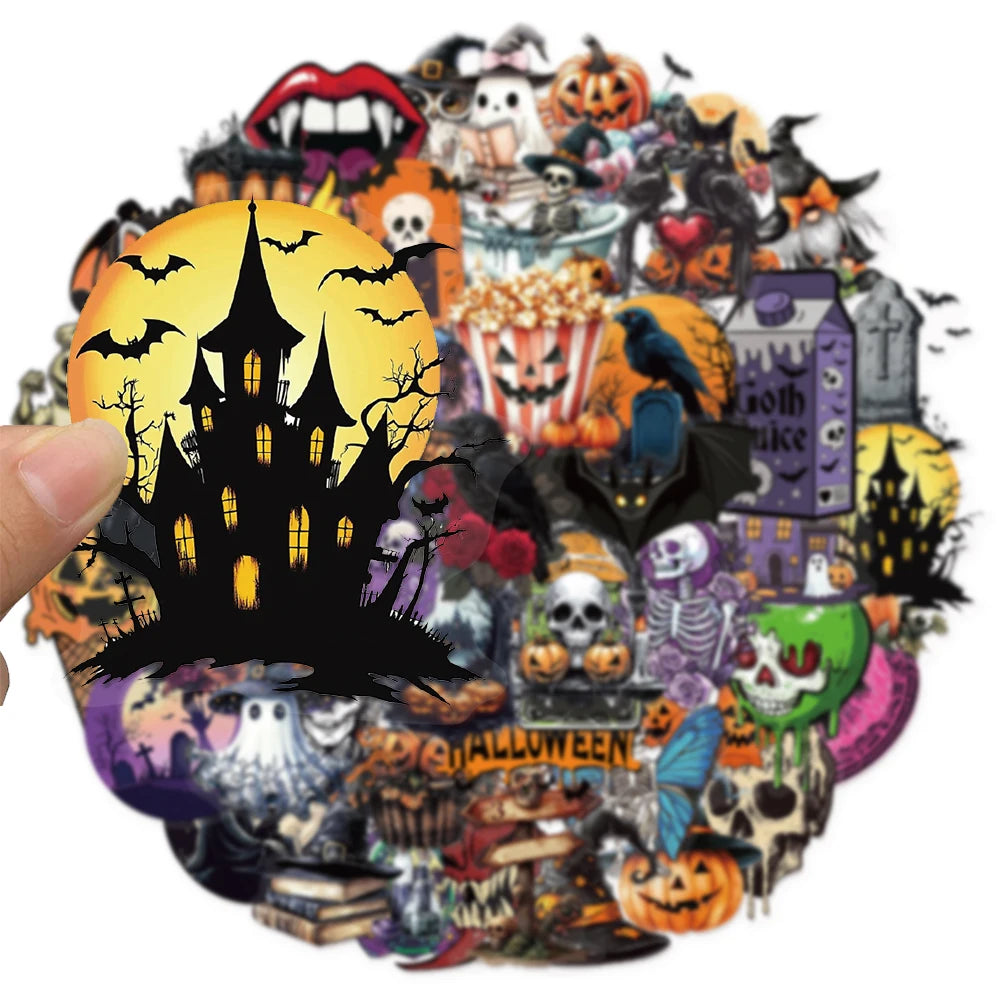 50PCS Halloween Horror Fun Stickers Manual Computer Scrapbook Refrigerator Phone Case Speaker Guitar DIY Toy Stickers