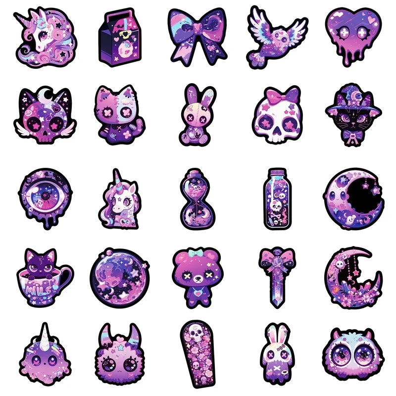 10/30/50PCS Kawaii Purple Animal Sticky PVC Sticker Aesthetic Stationery DIY Decoration Scrapbooking School Supplies for Kids