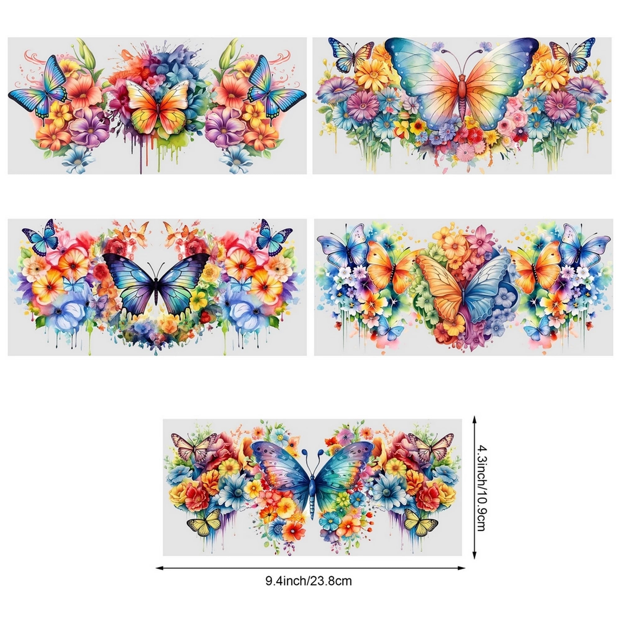 5 sheets Butterfly UV DTF Cup Stickers, DTF Friction Transfer Stickers, Waterproof Animal Transfer Stickers for 16oz Glass