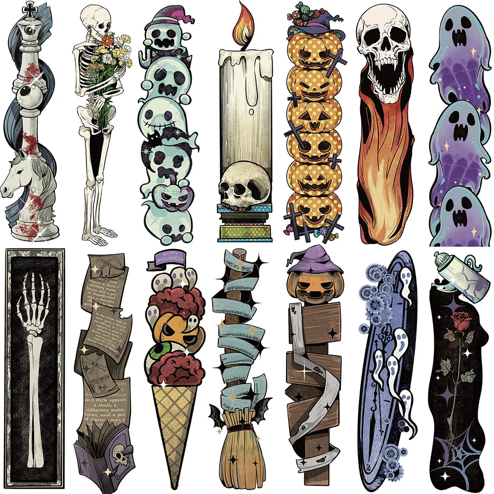 30/60PCS Retro Halloween Alien Bookmarks Nostalgia Luggage Living Room Reading Books Laptop Bicycle Phone Motorcycle Card Bookma