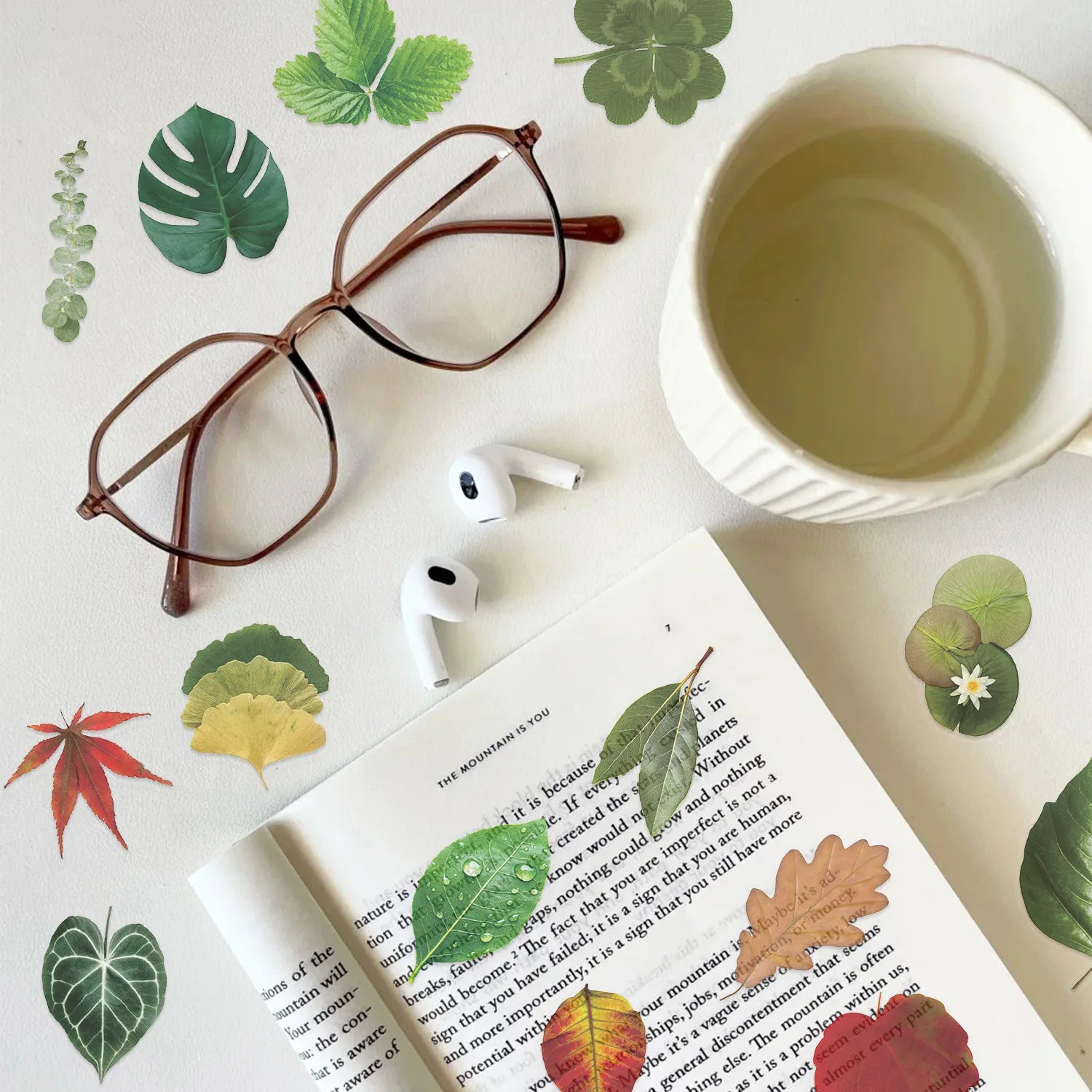 50PCS Transparent Tree Green Leaf Sticker Waterproof Decorative Guitar Notebook Children Stationery PVC Sticker