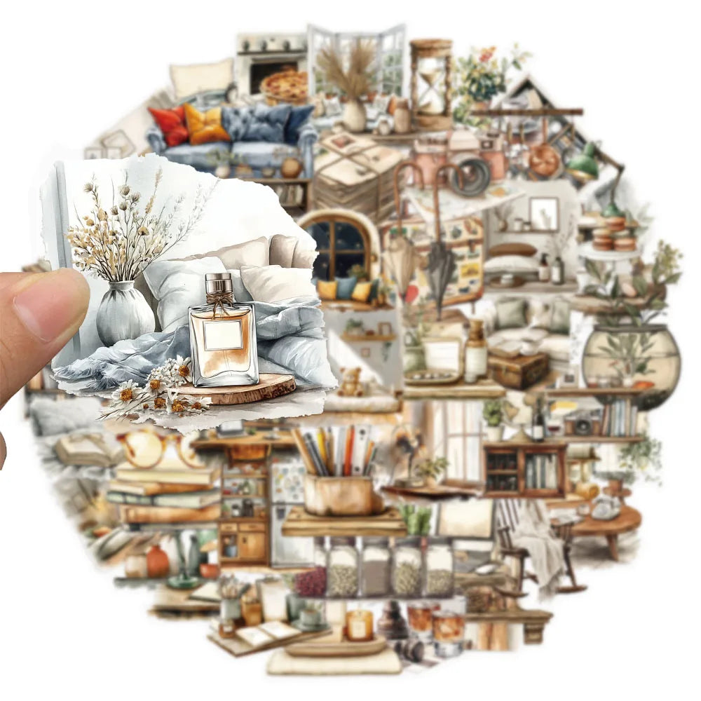 50PCS Home Art Series Transparent Stickers DIY Scrapbook Phone Case Laptop Tablet Decorative Toy Stickers