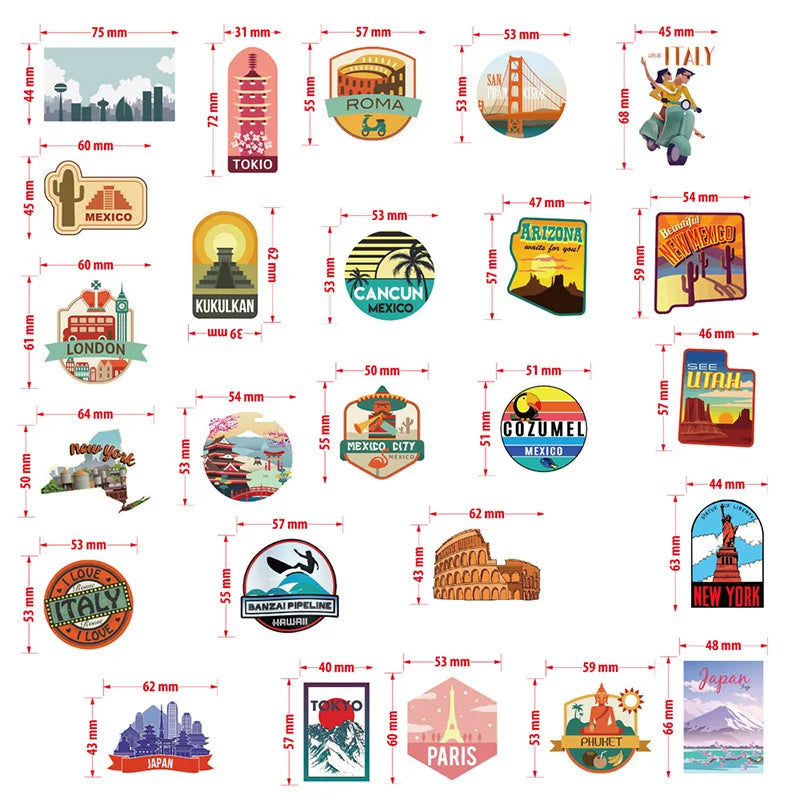50PCS Summer Surfing Hawaii Sea Beach Stickers Vinyl Sticker Nostalgia Laptop Guitar Luggage Graffiti Motorcycle Stickers Decals