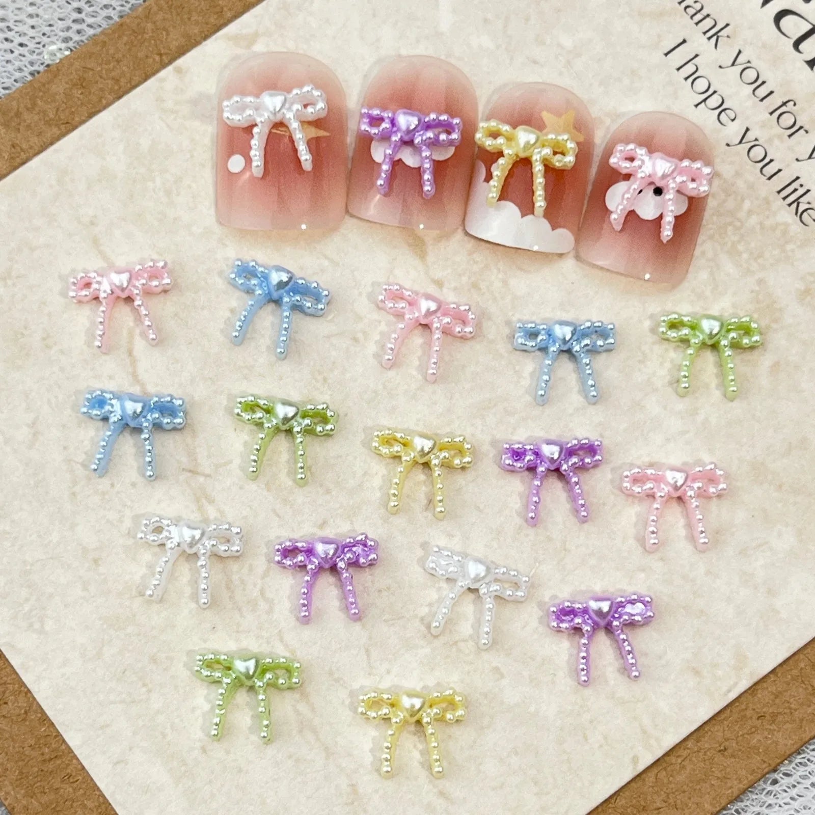 10pc Cute 3D Resin Pearl Bow Nail Art Charms Macaron Imitation Japanese Preal Bowknot Ribbon Nail Decorations DIY Nail Accessory