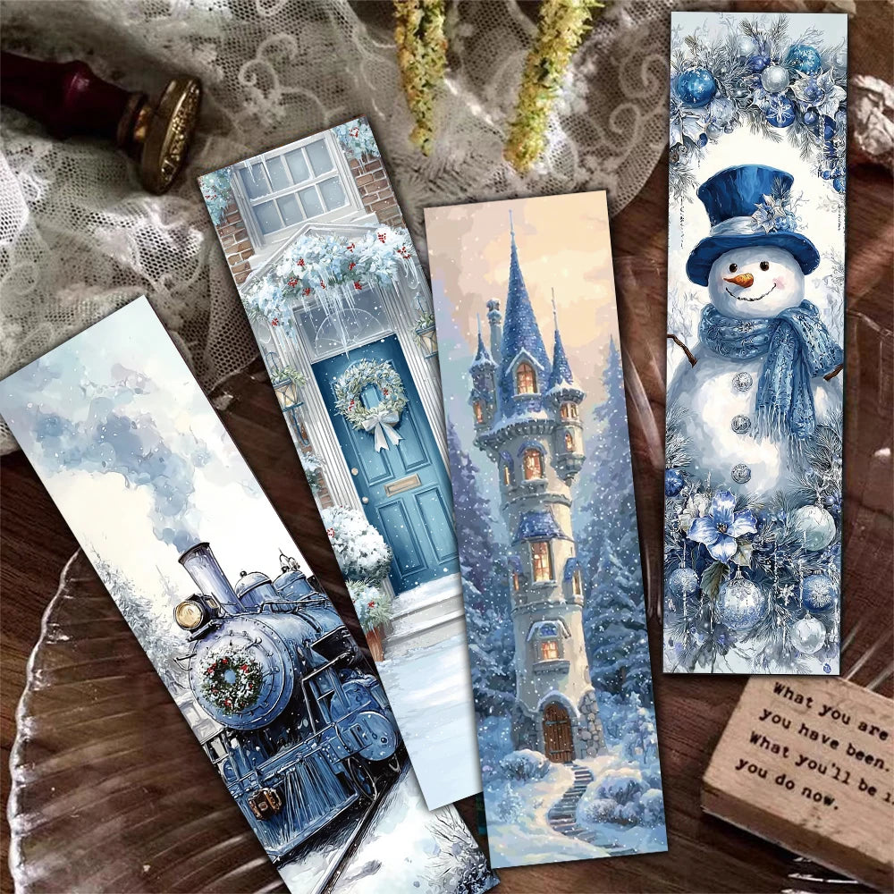 30PCS Blue Christmas Bookmarks Laptop Luggage Reading Books Cartoon Decor Phone Aesthetic Stationery Guitar Bookmark
