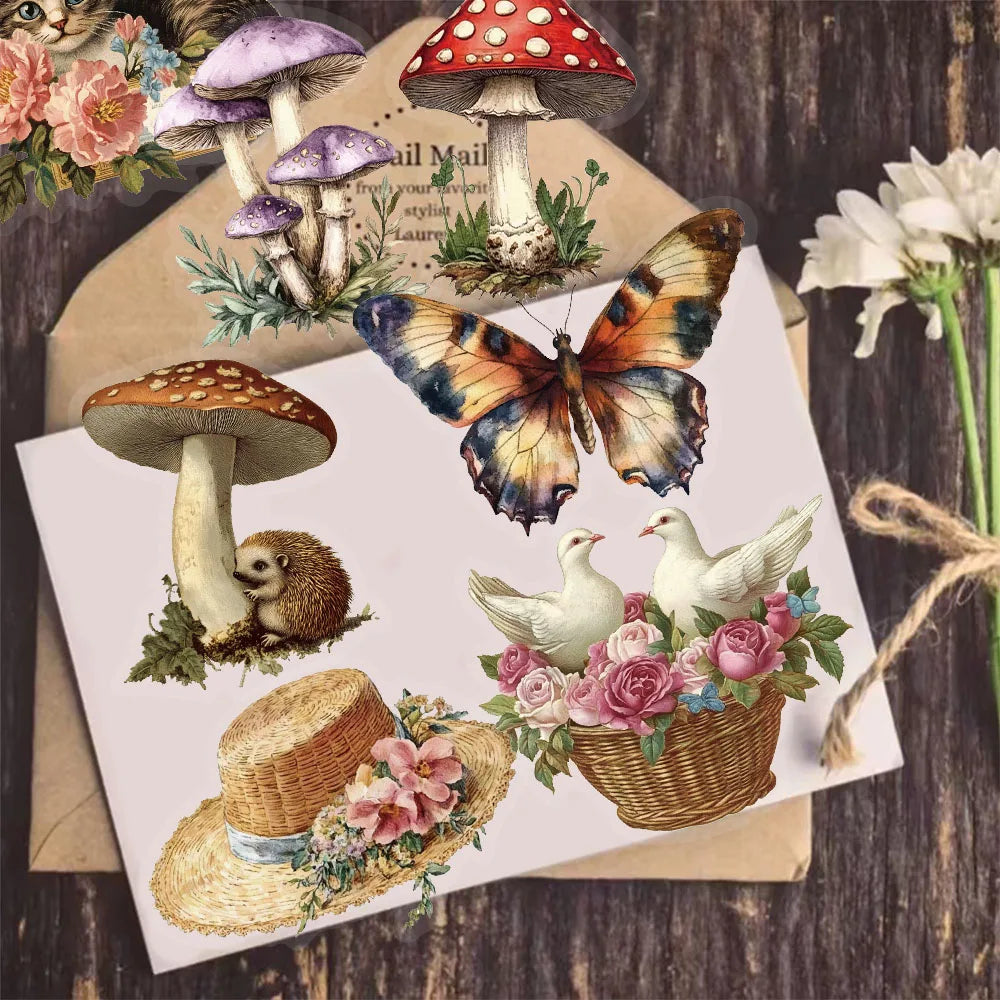 50PCS Retro Mushroom Fun Graffiti Stickers Handmade Account DIY Luggage Tablet PET Waterproof Toy Stickers