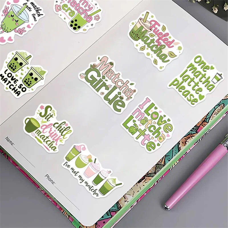 10/30/50PCS Kawaii Matcha Pink Girl PVC Sticky Sticker Aesthetic DIY Decoration Scrapbooking School Supplies for Kids