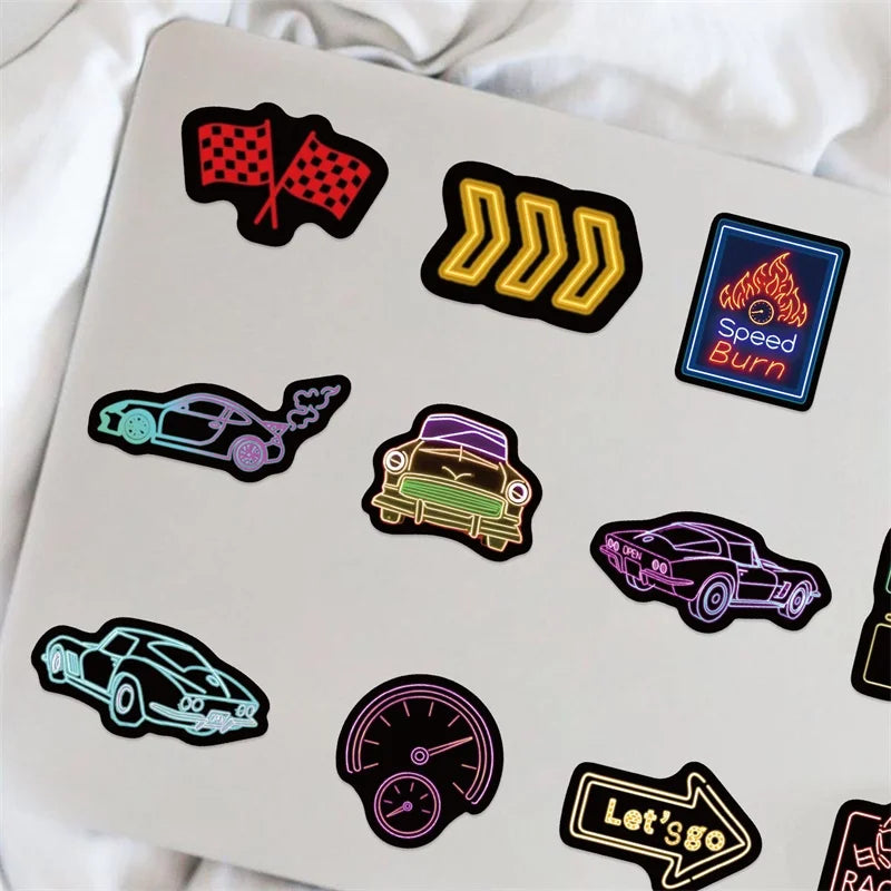 10/30/50PCS Kawaii Neon Car Sticky PVC Sticker Aesthetic Stationery DIY Decoration Scrapbooking Children's Supplies