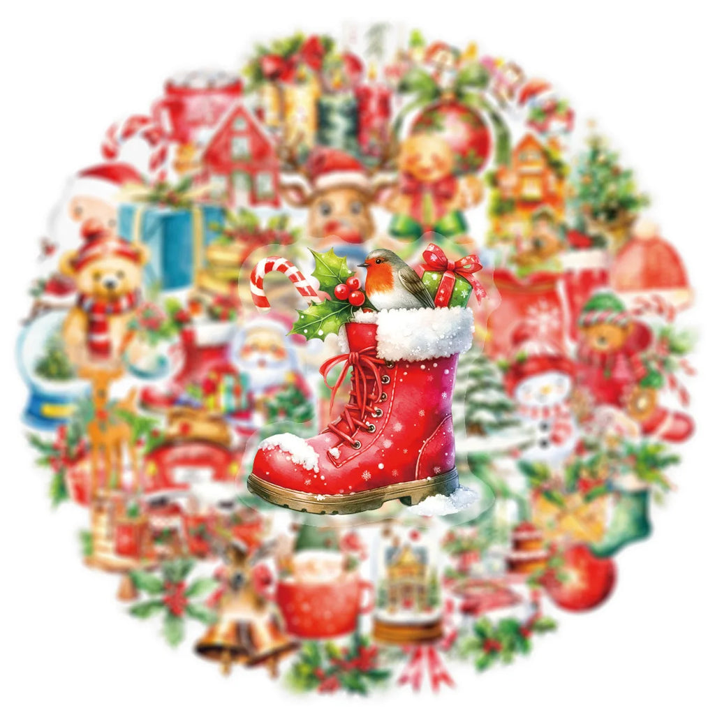 50PCS Transparent PET Christmas Graffiti Stickers Window Children Party Gift Box Creative Decoration Waterproof Stickers