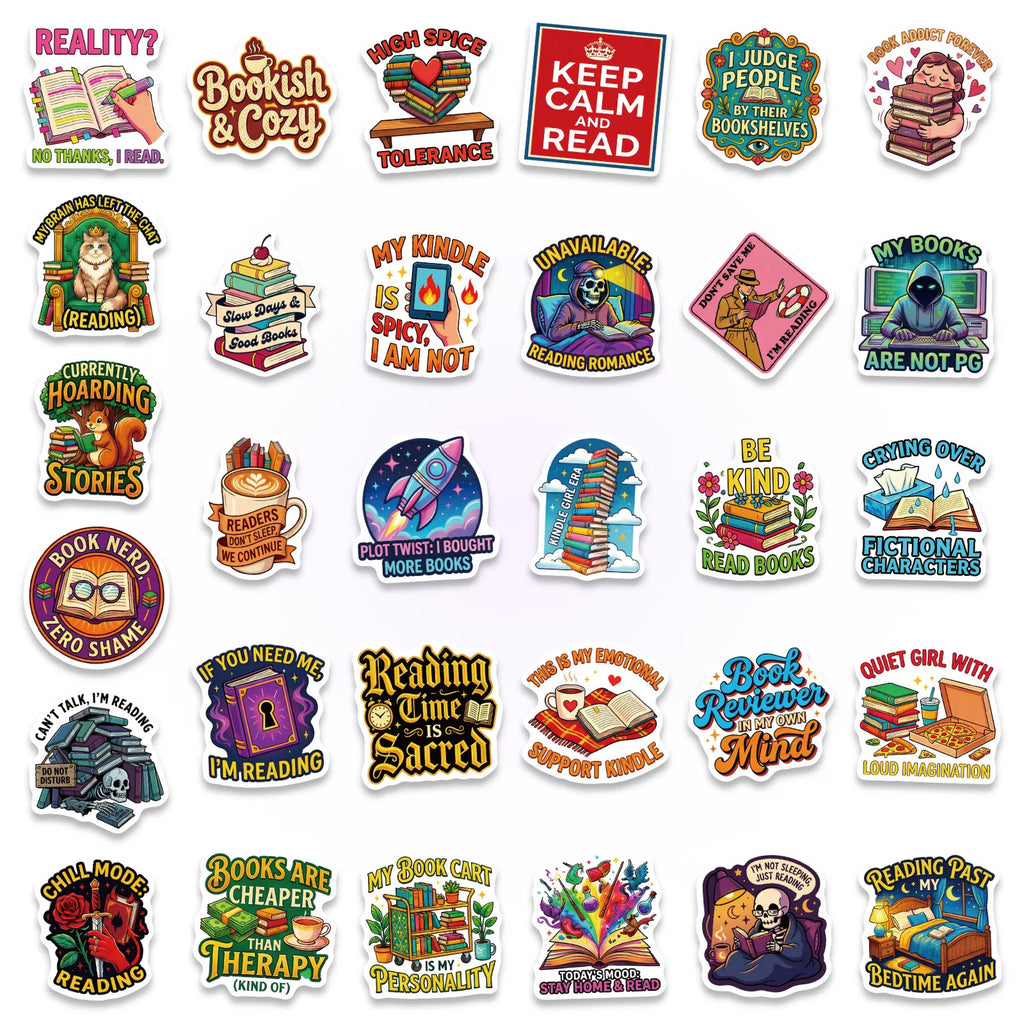 56/112PCS Cartoon Reading Motivational Aesthetic Stickers Tablet Helmet Guitar Notebook Student Supplies Waterproof Sticker