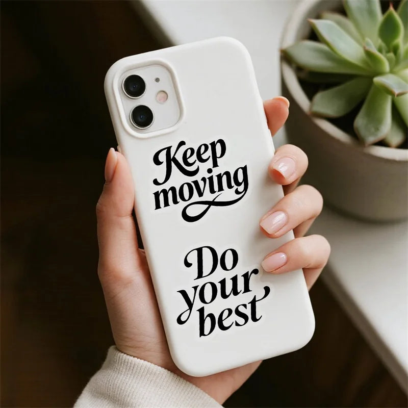 56PCS Black High-energy Word PET Sticky Sticker Aesthetic Tear Open DIY Decoration Scrapbooking Stationery Supplies for Kids