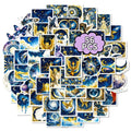 56PCS Dreamy Galaxy Blue Gold Stickers, Phone Tablet Student Stationery Creative Fantasy Decorative Waterproof Art Sticker