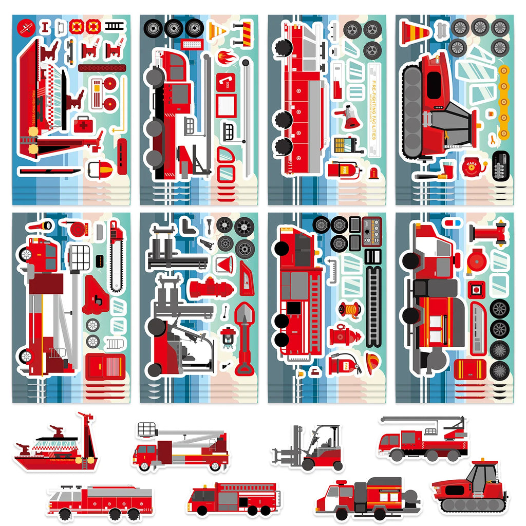 8/16/24PCS Fire Engineering Rescue Vehicle Stickers Creative DIY Hand Account Mobile Notebook Decorative Waterproof Stickers