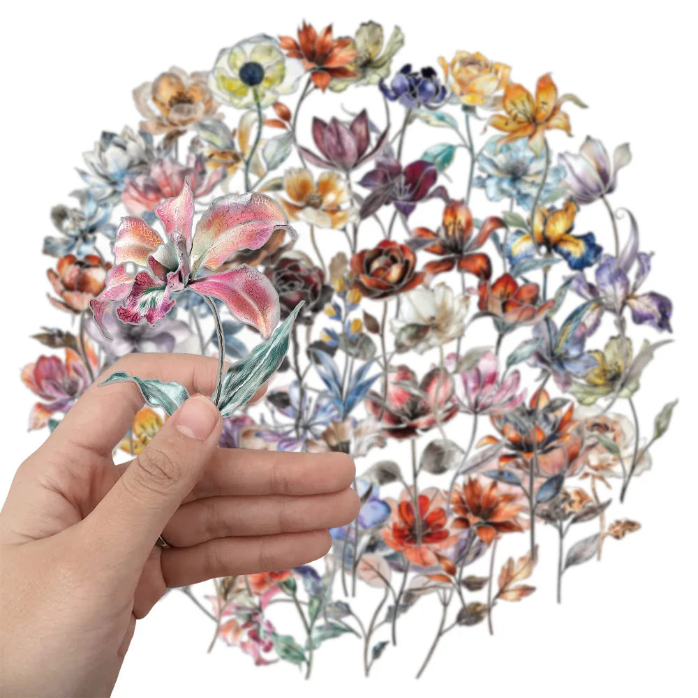 50PCS Silver Stamen Flower Decoration Stickers Computer Scrapbook Refrigerator Phone Case Decoration Stickers
