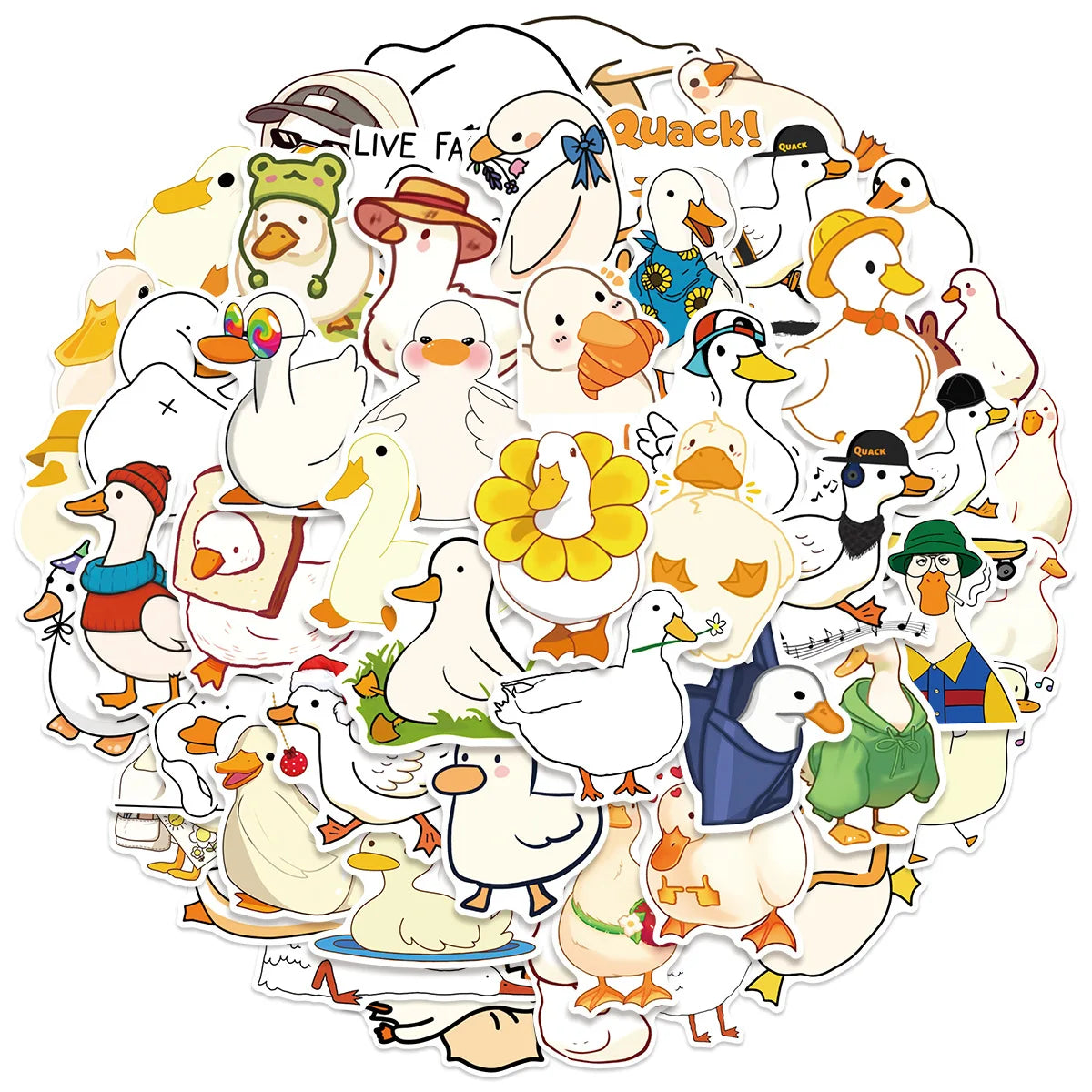 50-Pack Cute Cartoon Duck Creative Stickers DIY Mobile Desktop Organizer Stationery Notebook Decorative Stickers