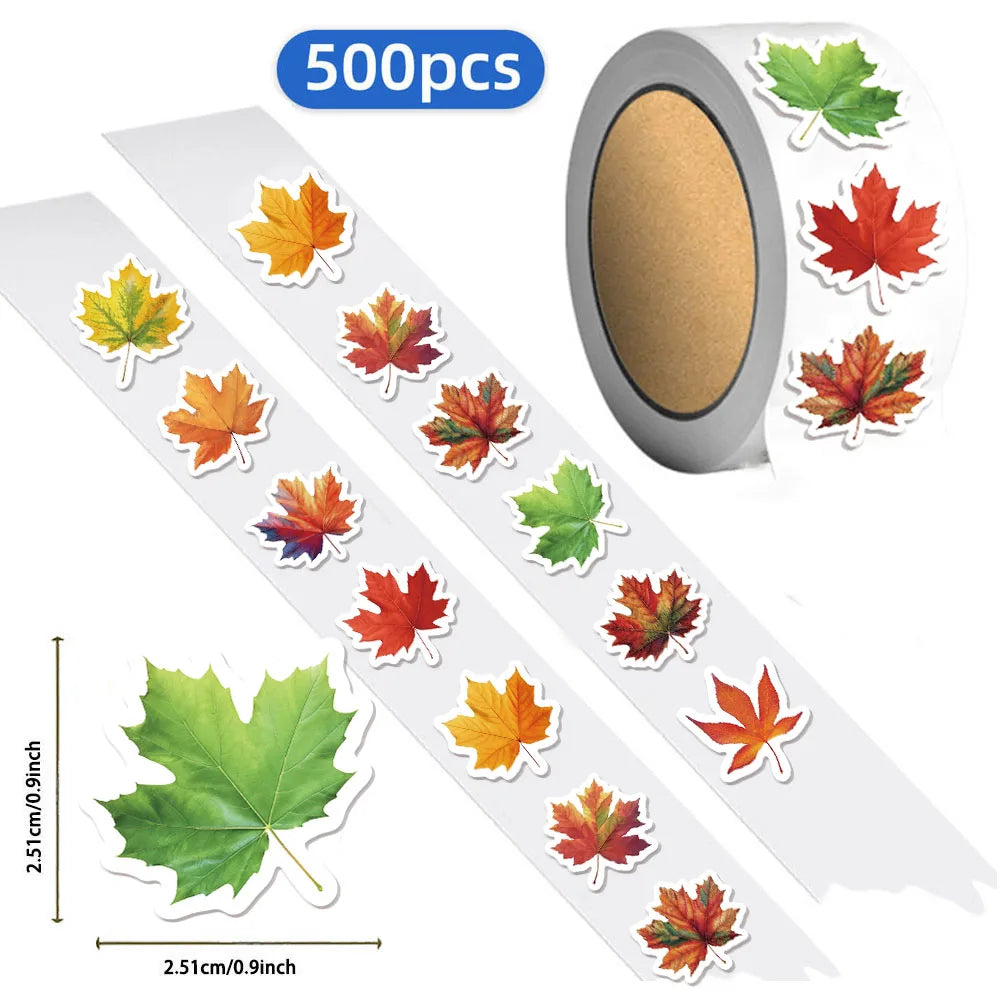 500PCS Autumn Maple Leaf Cartoon Reward Stickers DIY Phone Cases, Water Cups, Envelopes, Notes, Reward Gifts, Stamps, Stickers