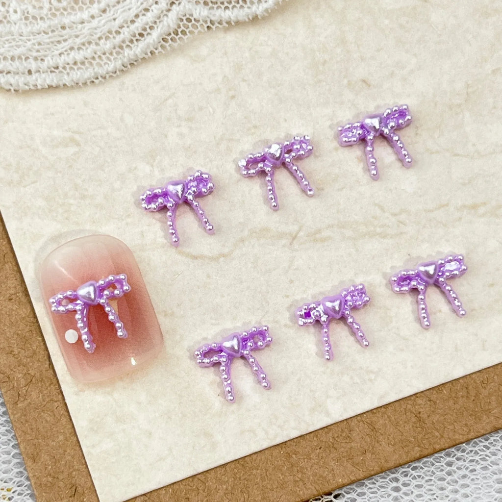 10pc Cute 3D Resin Pearl Bow Nail Art Charms Macaron Imitation Japanese Preal Bowknot Ribbon Nail Decorations DIY Nail Accessory