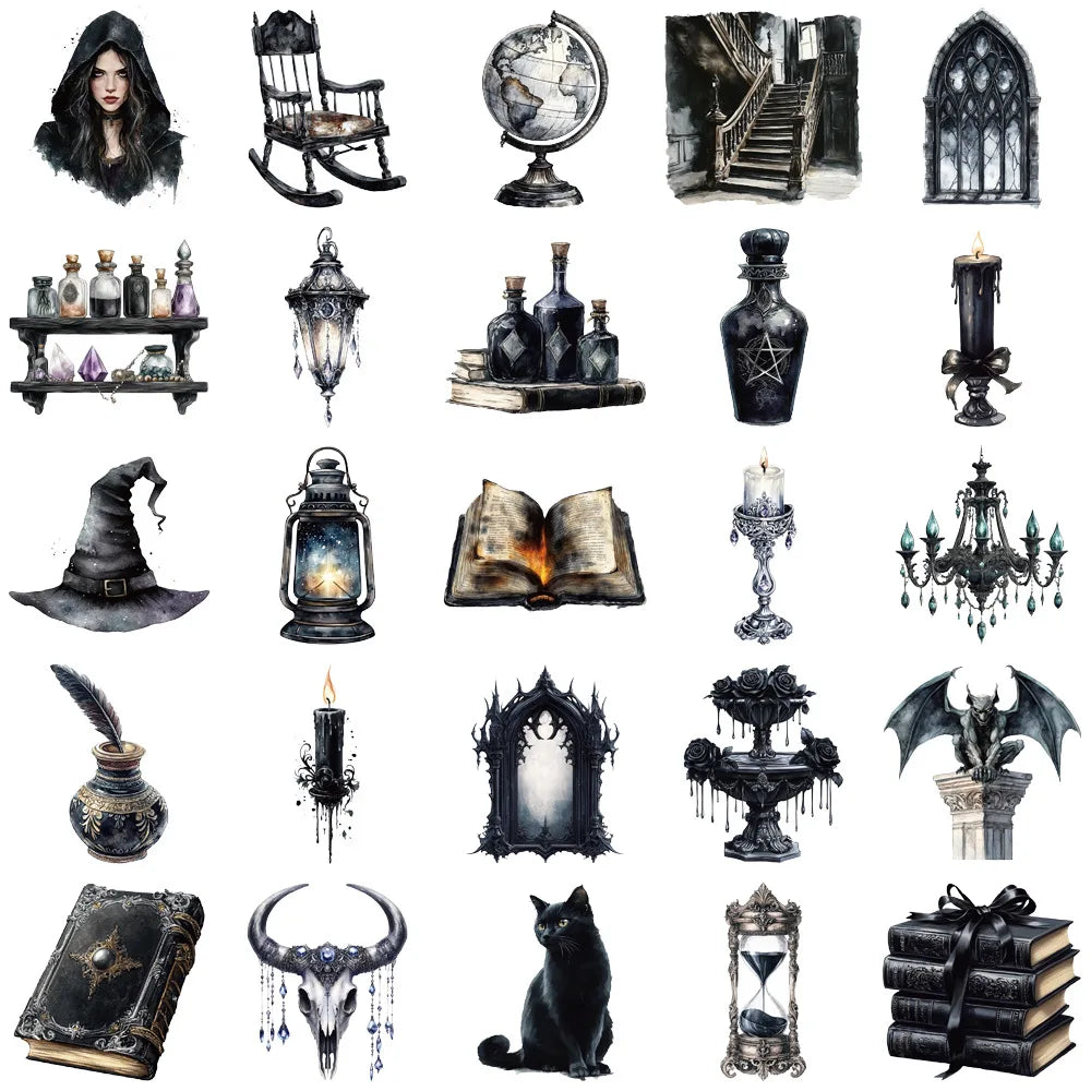 50PCS Vintage Magic Stickers for Notebooks, Drinking Glasses, Guitars, Skateboards, Phones, Tablets, and More.