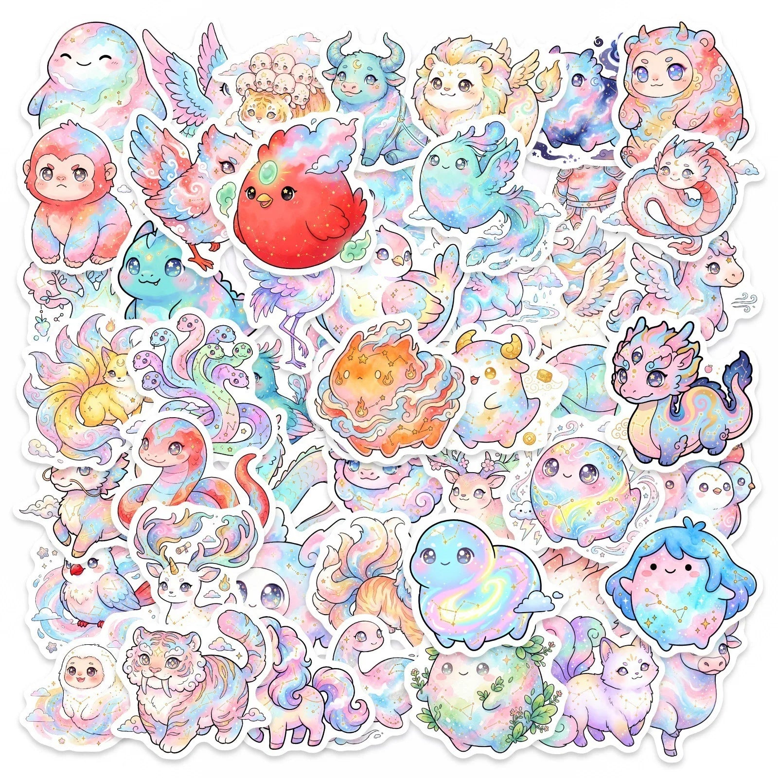 50/100 Pcs Dreamy Watercolor Mythical Animal Theme Stickers DIY for Scrapbook Cup Phone Reward Aesthetic Decor Waterproof Decals