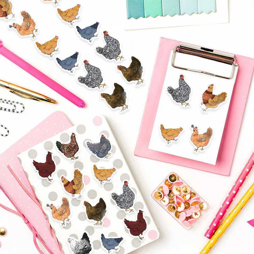 500PCS Cartoon Old Hen Learning Reward Stickers 10 sheets 2.5cm/1.0-inch Chicken Learning Reward Set Party Gift Stamps
