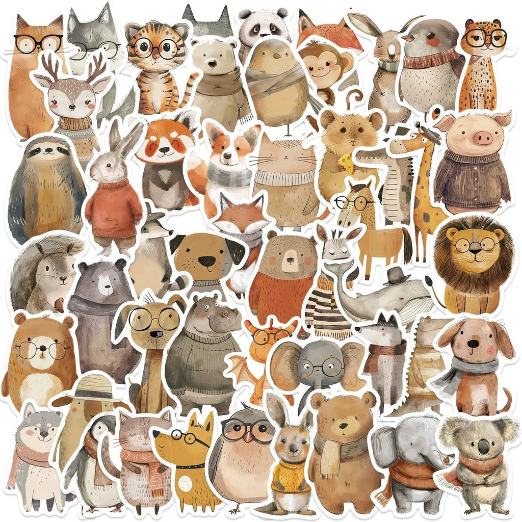 50/100Pcs Cute Hand Painted Animals Stickers For Suitcase Skateboard Laptop Luggage Fridge Phone Car Styling DIY Decal Sticker