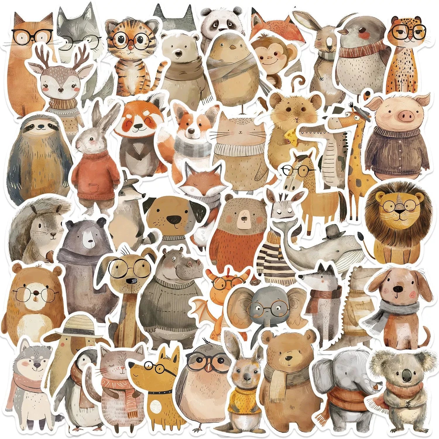 50/100Pcs Cute Hand Painted Animals Stickers For Suitcase Skateboard Laptop Luggage Fridge Phone Car Styling DIY Decal Sticker
