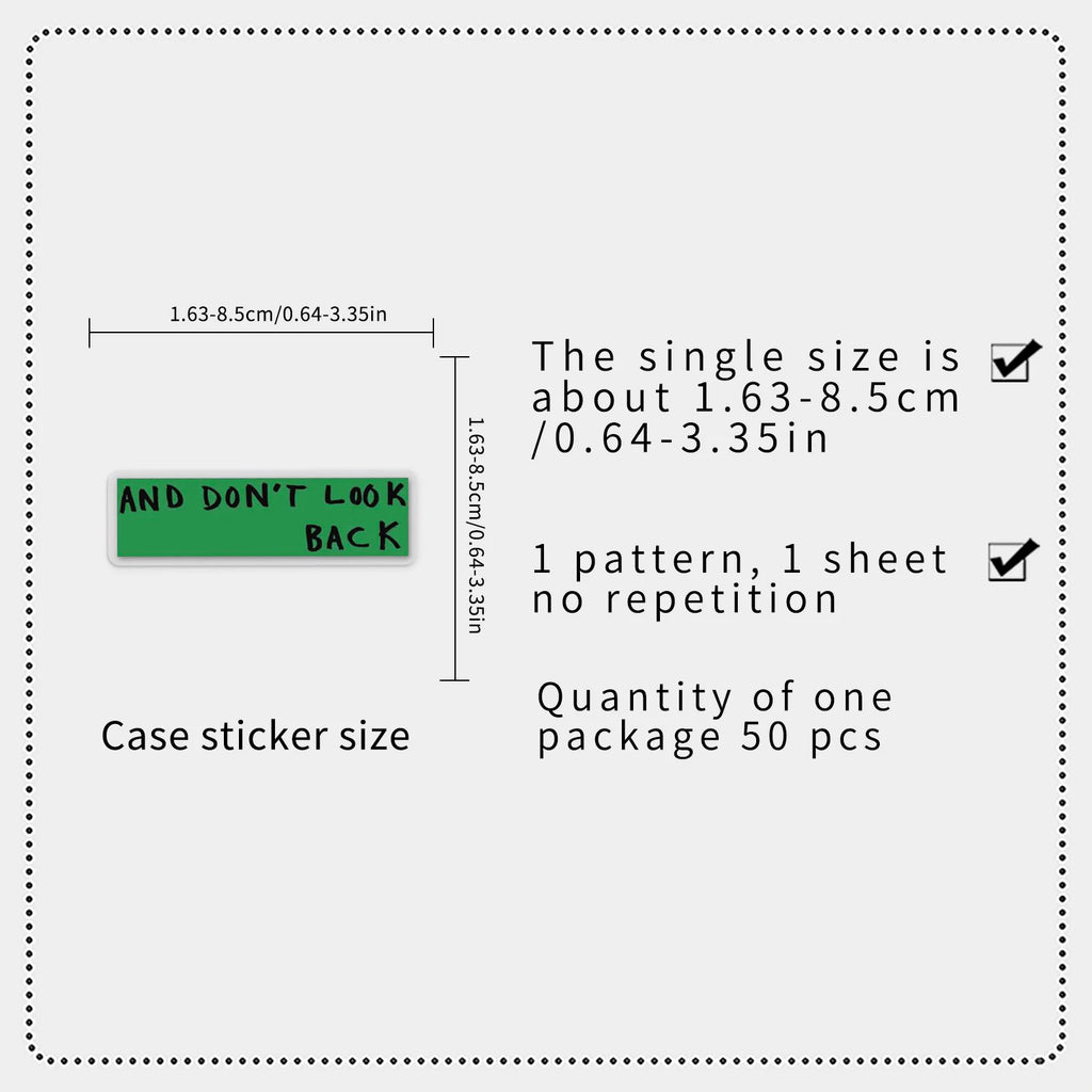 50-Pack English Fragment Stickers Waterproof Transparent PET Decor Stickers for Phone Laptop Fridge Student Stationery Notebook