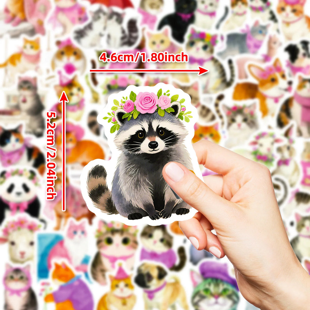 56PCS Cute Cat Graffiti Children Reward Stickers Various Animals Luggage Decoration Stationery Notebook Stickers