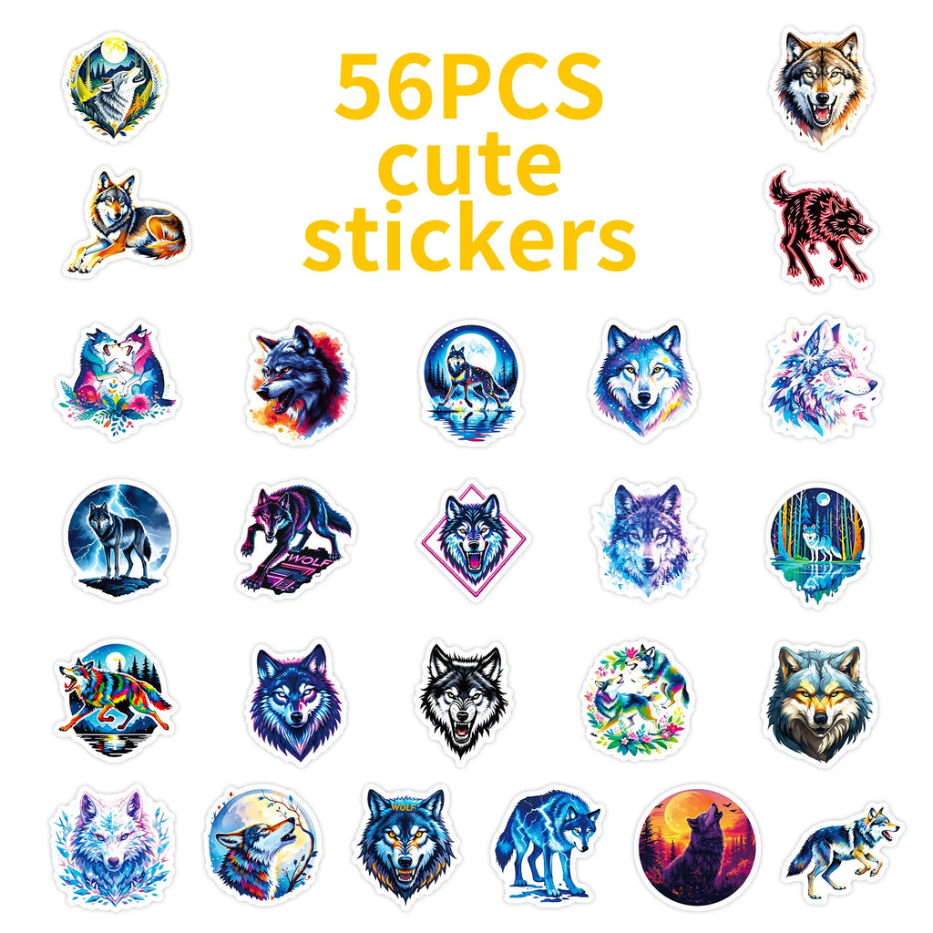 56/112 Pcs Cool Vivid Coyote Doodle Stickers Strong Adhesive for Stationery Box Pen Holder Phone Laptop Skateboard Surfboard