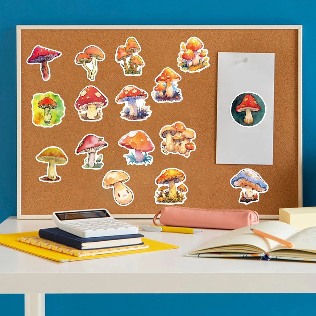 50/200PCS Cartoon Watercolor Mushroom Graffiti Stickers Luggage Guitar Notebook Stationery Decoration Waterproof Stickers