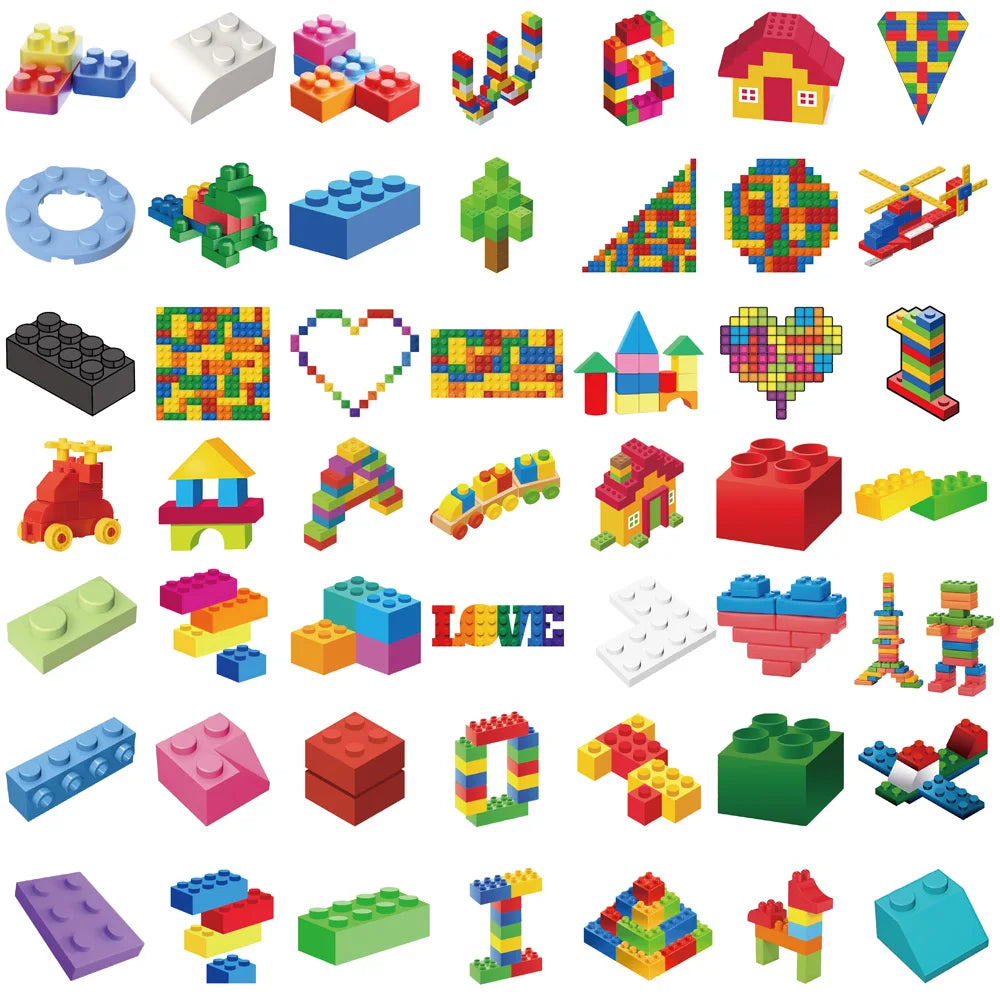 50/100PCS Colorful Building Blocks Sticker Watercolor Graffiti DIY Skateboard Cartoon Laptop Cute Decoration Cool Sticker Phone