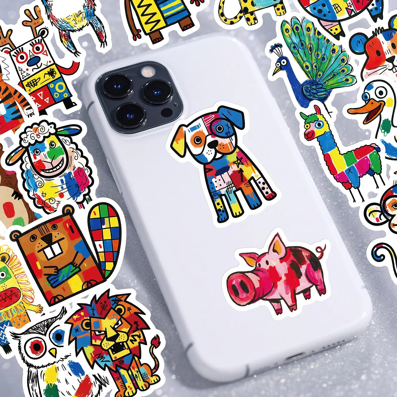 56/112 Pcs New Abstract Patch Colorful Doodle Animal Cartoon Stickers for Unique Funny Decor Suitcase Stationery Box Notebook