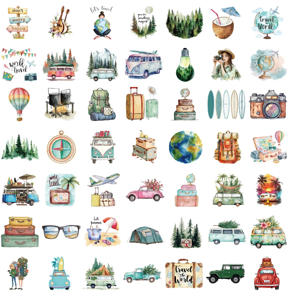 50PCS Minimalist Outdoor Travel Stickers Notebook Suitcase Phone Cartoon Coffee Laptop Luggage Bike Cool Waterproof Decal